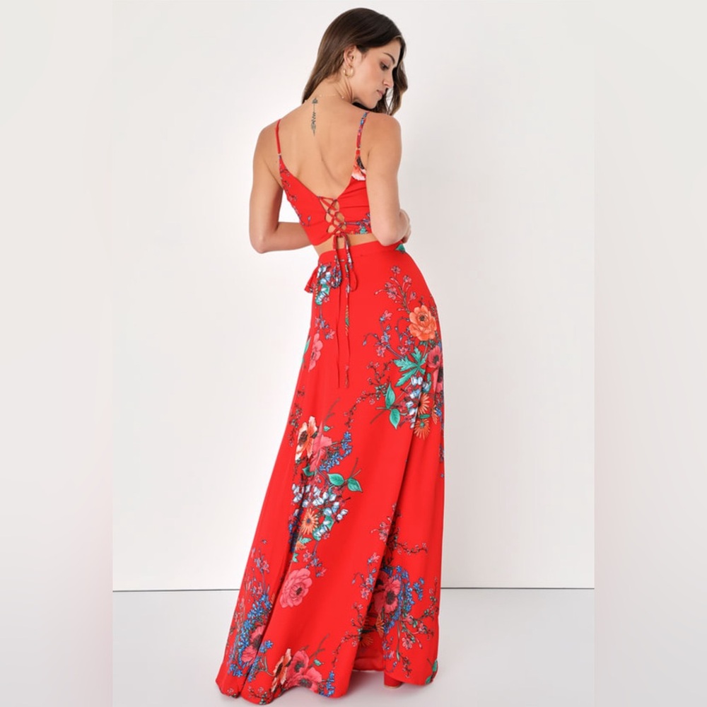 Lulu's Red Floral Maxi Dress